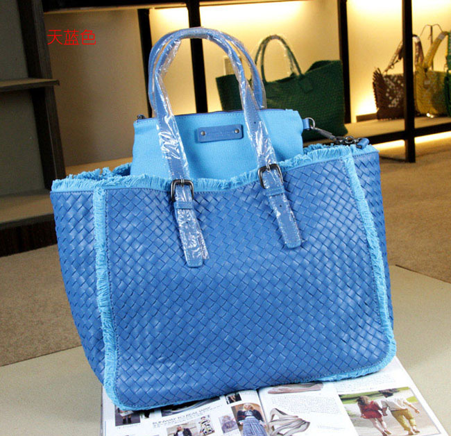 Bottega Veneta Woven Leather Shopping Tote Bag 8010 blue